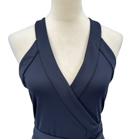 Ann Taylor NWT Solid Dark Navy Blue Sleeveless V-neck Career Wrap Dress - Picture 4 of 7